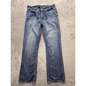 Helix Jeans Mens Measured 31x30 Blue Bootcut Denim Distressed Embroidered